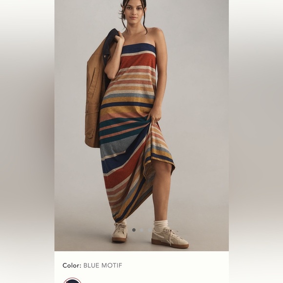 NWT new medium anthropologie daily practice tube dress maxi striped multi color - Picture 1 of 13